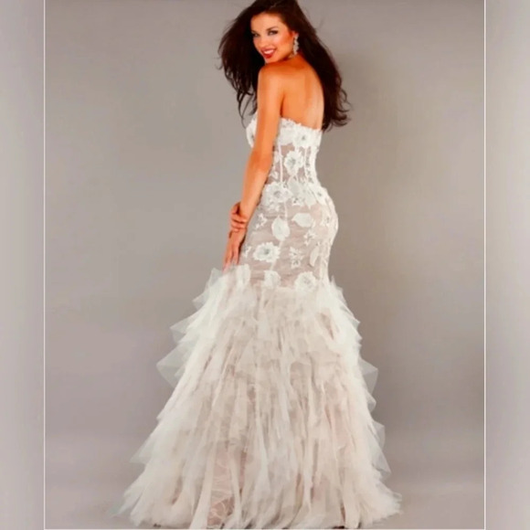 Jovani Prom‎ Wedding Dress White Nude size 0 One Shoulder Sheer Mermaid - Picture 2 of 16
